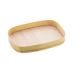 BANDEJA RETANGULAR ESCOVADA COM FUNDO EM MADEIRA JADE DOURADA 38CM X 24CM - WOLFF