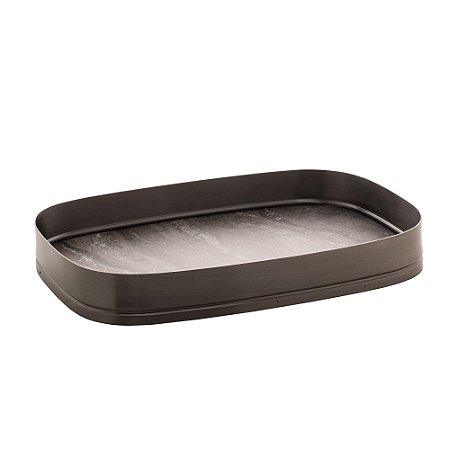 BANDEJA RETANGULAR ESCOVADA COM FUNDO EM MADEIRA COSMOS MATT BLACK 33CM X 22CM - WOLFF