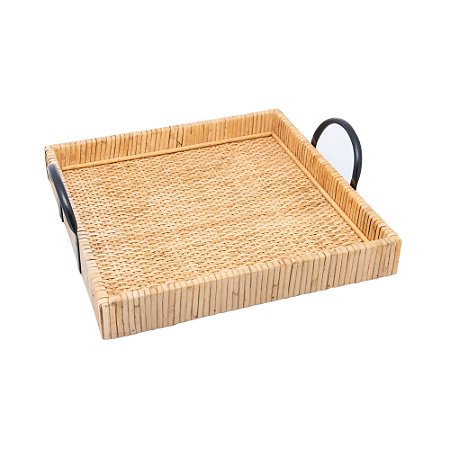 BANDEJA RETANGULAR DE FIBRA NATURAL COM ALÇA BALI 25,5CM X 23CM X 9,5CM - WOLFF