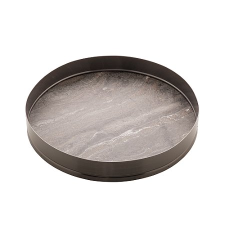 BANDEJA REDONDA ESCOVADA COM FUNDO DE MADEIRA COSMOS MATT BLACK 36CM X 36CM X 4,5CM - WOLFF