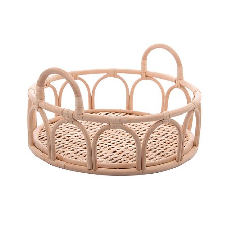 BANDEJA REDONDA DE RATTAN COM ALÇA NATURE 30CM X 30CM X 10CM - WOLFF