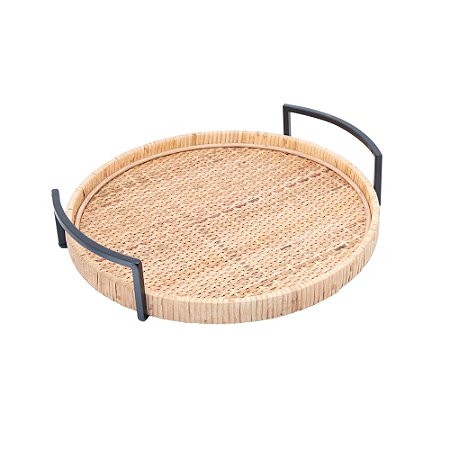 BANDEJA REDONDA DE FIBRA NATURAL COM ALÇA BALI 37CM X 35CM X 7,5CM - WOLFF