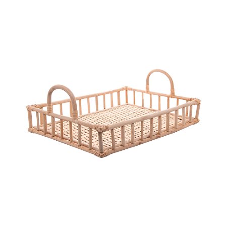 BANDEJA DE RATTAN COM ALÇA NATURE 37CM X 27CM X 7CM - WOLFF