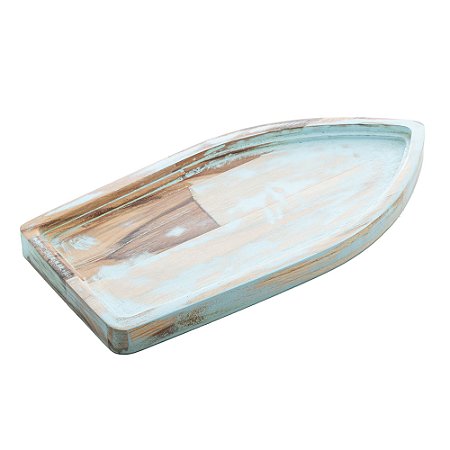 BANDEJA DE MADEIRA TECA BARCO NORONHA AZUL 40CM X 20CM X 2CM - WOLFF CRAFT