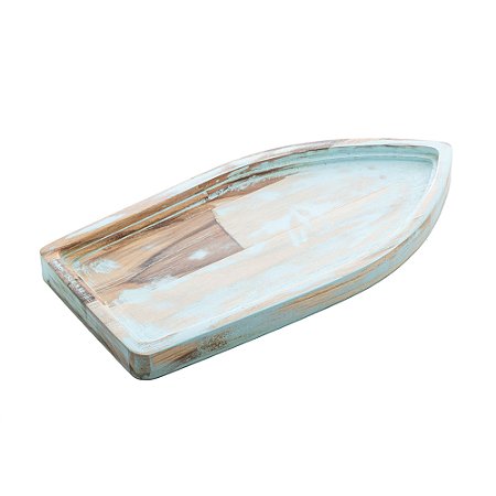 BANDEJA DE MADEIRA TECA BARCO NORONHA AZUL 30CM X 15CM X 2CM - WOLFF CRAFT