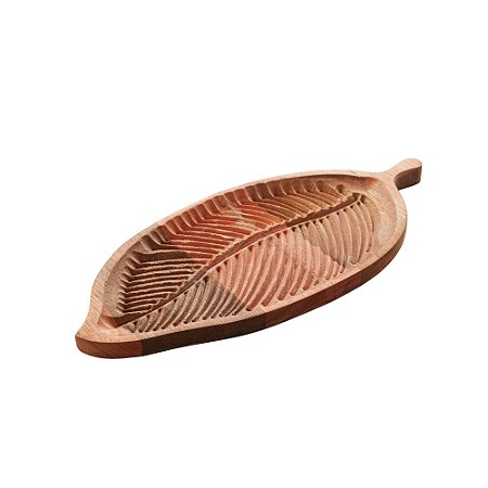 BANDEJA DE MADEIRA FOLHA LIPTUS 33CM X 15CM X 2CM - WOODART