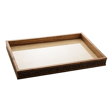 BANDEJA DE MADEIRA COQUINHO COM SISAL NATURAL 45CM X 30CM X 4CM - WOODART