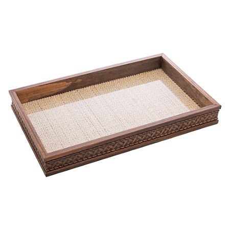 BANDEJA DE MADEIRA COM SISAL TRANÇADO NATURAL 45CM X 30CM X 4CM - WOODART