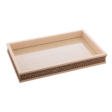 BANDEJA DE MADEIRA COM SISAL TRANÇADO BEGE 45CM X 30CM X 4CM - WOODART