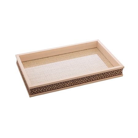 BANDEJA DE MADEIRA COM SISAL TRANÇADO BEGE 30CM X 17CM X 4CM - WOODART