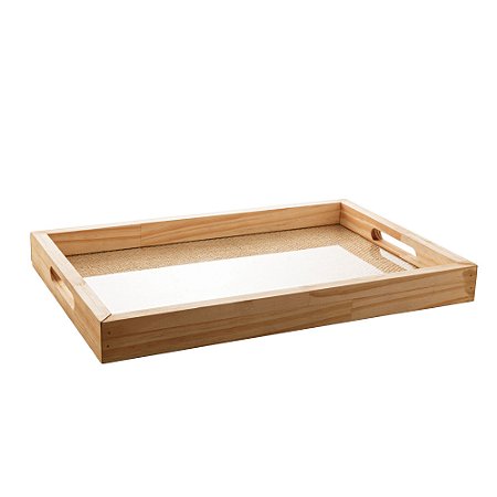 BANDEJA DE MADEIRA COM SISAL NATURAL PINUS 45CM X 30CM X 4,5CM - WOODART