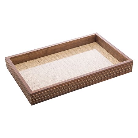 BANDEJA DE MADEIRA COM SISAL E BAMBU NATURAL 45CM X 30CM X 4CM - WOODART