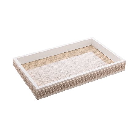 BANDEJA DE MADEIRA COM SISAL E BAMBU BRANCA 30CM X 17CM X 4CM - WOODART