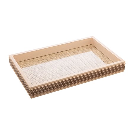 BANDEJA DE MADEIRA COM SISAL E BAMBU BEGE 37,5CM X 23,5CM X 4CM - WOODART