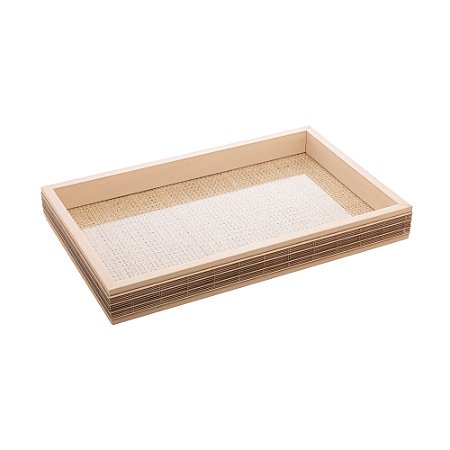 BANDEJA DE MADEIRA COM SISAL E BAMBU BEGE 30CM X 17CM X 4CM - WOODART