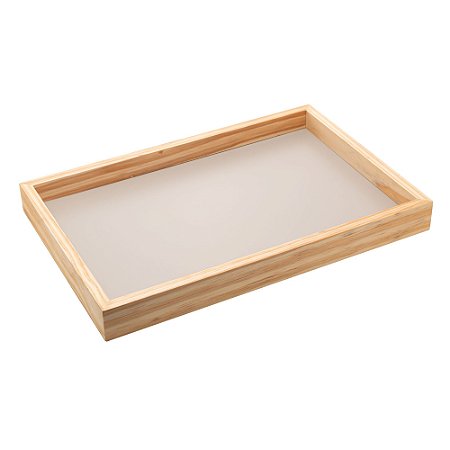 BANDEJA DE MADEIRA COM FUNDO LAQUEADO PINUS OFF-WHITE 46CM X 31CM X 4,5CM - WOODART