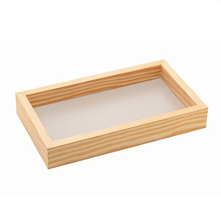 BANDEJA DE MADEIRA COM FUNDO LAQUEADO PINUS OFF-WHITE 30 CM X 17 CM X 4,5CM - WOODART
