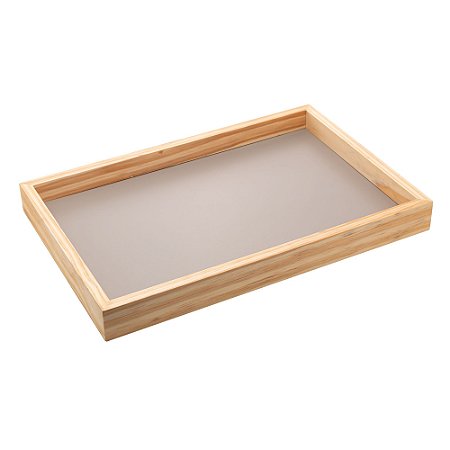 BANDEJA DE MADEIRA COM FUNDO LAQUEADO PINUS CINZA 45CM X 30CM X 4,5CM - WOODART