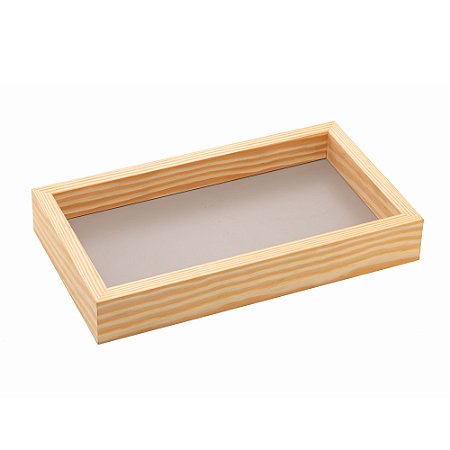 BANDEJA DE MADEIRA COM FUNDO LAQUEADO PINUS CINZA 30 CM X 17 CM X 4,5CM - WOODART