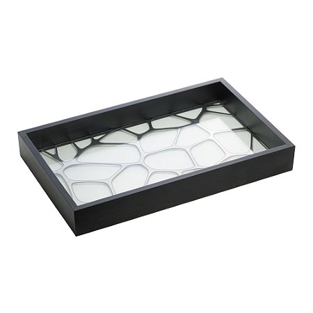 BANDEJA DE MADEIRA COM FUNDO DE VIDRO MAHAL PINUS PRETA 37CM X 23CM X 4,5CM - WOODART