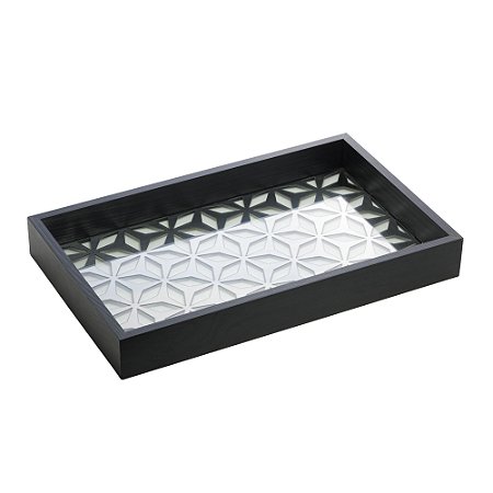 BANDEJA DE MADEIRA COM FUNDO DE VIDRO GARDEN PINUS PRETA 37CM X 23CM X 4,5CM - WOODART