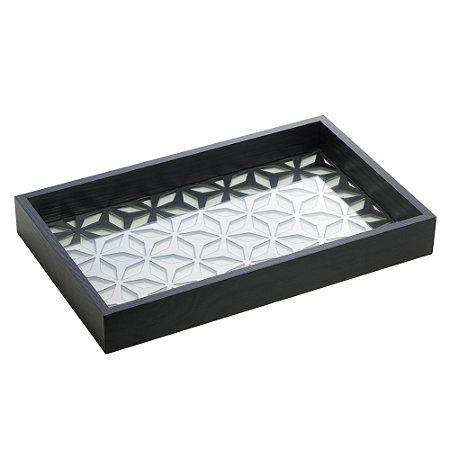 BANDEJA DE MADEIRA COM FUNDO DE VIDRO GARDEN PINUS  PRETA 47CM X 32CM X 4,5CM - WOODART