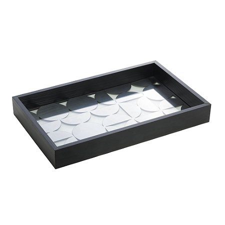 BANDEJA DE MADEIRA COM FUNDO DE VIDRO BAUHAUS PINUS PRETA 38CM X 24CM X 4,5CM - WOODART
