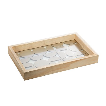 BANDEJA DE MADEIRA COM FUNDO DE VIDRO BAUHAUS PINUS 38CM X 24CM X 4,5CM - WOODART