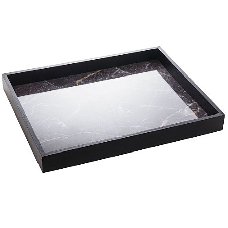 BANDEJA DE MADEIRA COM ESTAMPA MÁRMORE PRETO 43,5CM X 334,5CM X 4,5CM - WOODART