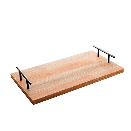 BANDEJA DE MADEIRA COM ALÇA PRETA LIPTUS 45CM X 25CM X 7CM - WOODART