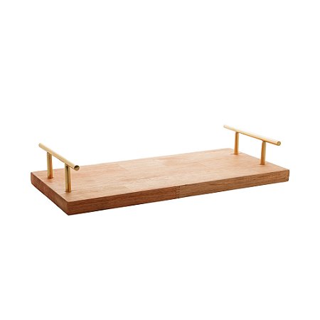 BANDEJA DE MADEIRA COM ALÇA DOURADA LIPTUS 38CM X 18CM X 7CM - WOODART