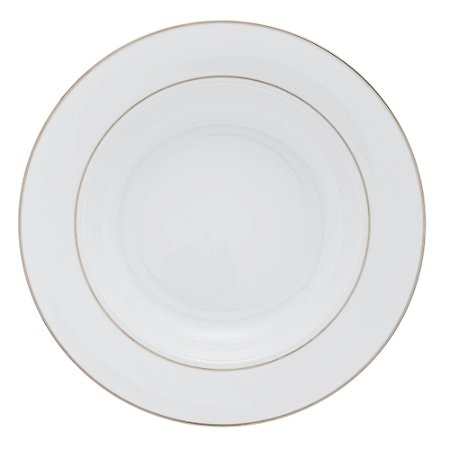 CONJUNTO 6 PRATOS FUNDOS DE PORCELANA COM BORDA PRATEADA MÔNACO BRANCO 21,5CM - WOLFF