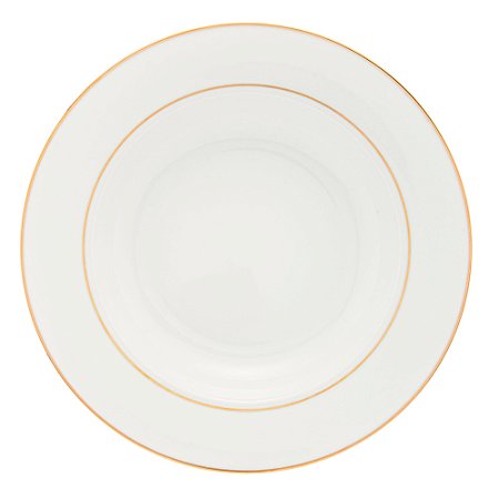 CONJUNTO 6 PRATOS FUNDOS DE PORCELANA COM BORDA DOURADA MÔNACO BRANCO 21,5CM - WOLFF
