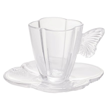 CONJUNTO 4 XÍCARAS DE CHÁ DE VIDRO COM PIRES BUTTERFLY 180ML - WOLFF