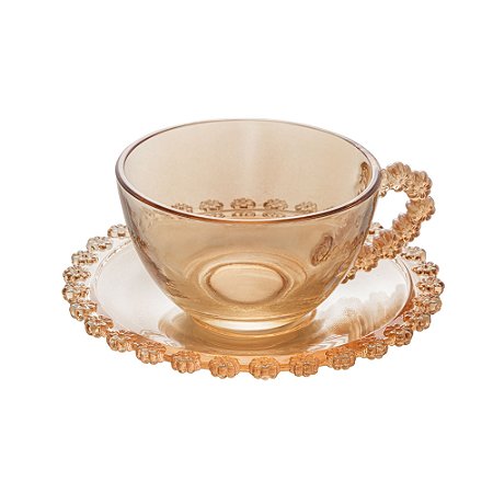 CONJUNTO 4 XÍCARAS DE CHÁ DE CRISTAL COM PIRES DAISY ÂMBAR 170ML - WOLFF