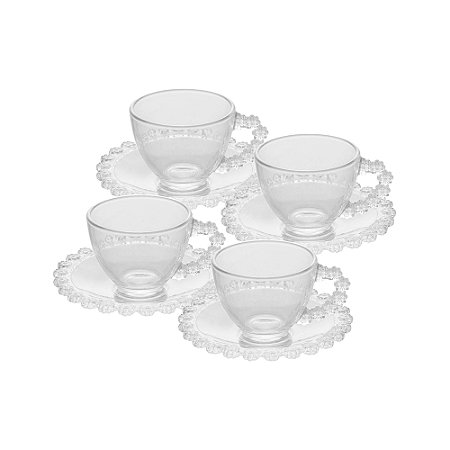 CONJUNTO 4 XÍCARAS DE CAFÉ DE CRISTAL COM PIRES DAISY 80ML - WOLFF