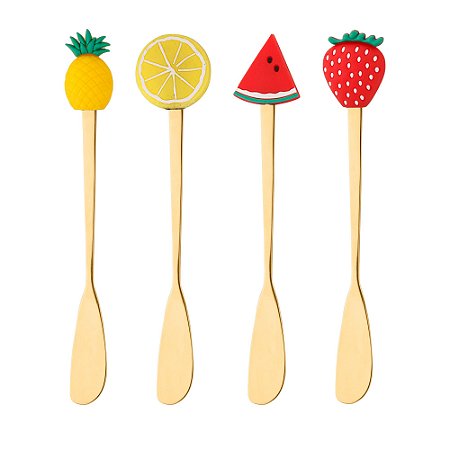 CONJUNTO 4 ESPÁTULAS DE AÇO INOX FRUIT DOURADO - WOLFF