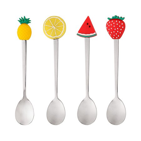 CONJUNTO 4 COLHERES DE CHÁ DE AÇO INOX FRUIT PRATA - WOLFF