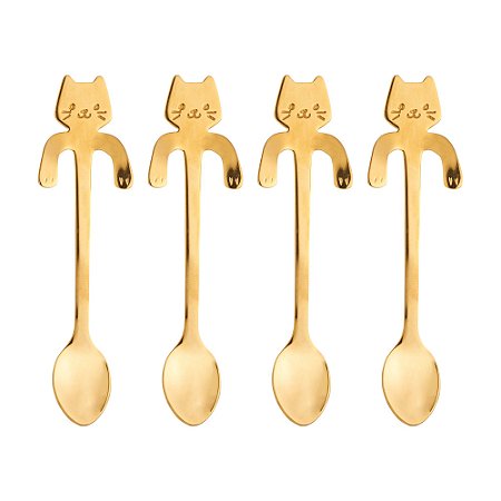 CONJUNTO 4 COLHERES DE CHÁ DE AÇO INOX CAT DOURADO - WOLFF