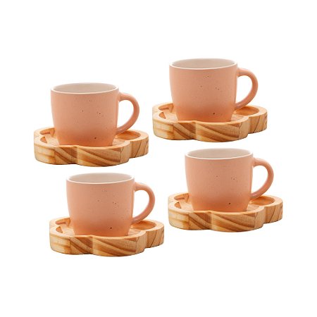 CONJUNTO 4 CANECAS COM PIRES DE MADEIRA PINUS SALMON 115ML - WOODART
