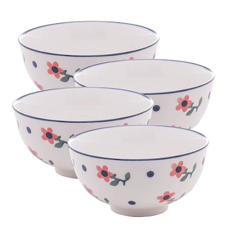 CONJUNTO 4 BOWLS DE CERÂMICA VINTAGE FLORES 11,5CM X 6 CM - WOLFF