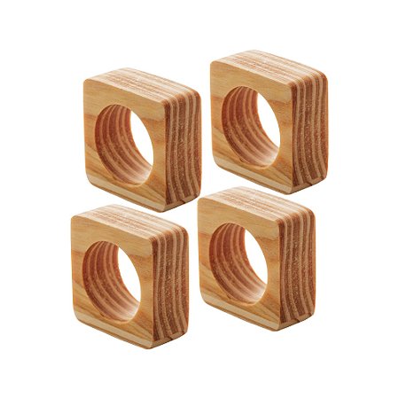 CONJUNTO 4 ANÉIS QUADRADOS PARA GUARDANAPOS DE MADEIRA PINUS - WOODART