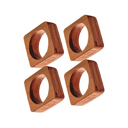 CONJUNTO 4 ANÉIS QUADRADOS PARA GUARDANAPOS DE MADEIRA LIPTUS 5,5CM X 2CM - WOODART
