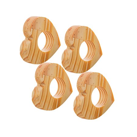 CONJUNTO 4 ANÉIS PARA GUARDANAPOS DE MADEIRA PINUS CORAÇÃO 9CM X 2CM X 8CM - WOODART