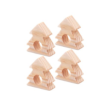CONJUNTO 4 ANÉIS PARA GUARDANAPOS DE MADEIRA PINUS ÁRVORE DE NATAL 7CM X 6,5CM X 2,4CM - WOODART