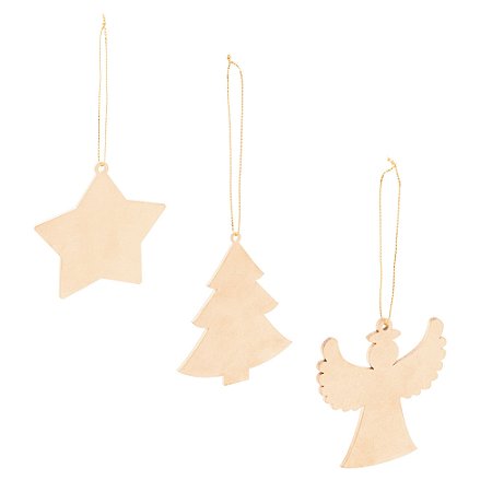 CONJUNTO 3 ENFEITES DE MADEIRA PARA ÁRVORE DE NATAL DOURADO 8CM - WOODART