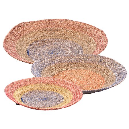 CONJUNTO 3 CENTROS DE MESA DE FIBRA NATURAL COLORIDO - WOLFF