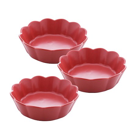 CONJUNTO 3 BOWLS DE PORCELANA PÉTALA VERMELHO MATT 14,5CM X 5CM - WOLFF