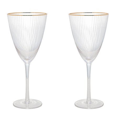 CONJUNTO 2 TAÇAS DE VINHO DE VIDRO COM BORDA DOURADA LINES 400ML - WOLFF