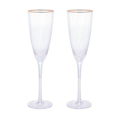 CONJUNTO 2 TAÇAS DE CHAMPANHE DE VIDRO COM BORDA DOURADA LINES 300ML - WOLFF
